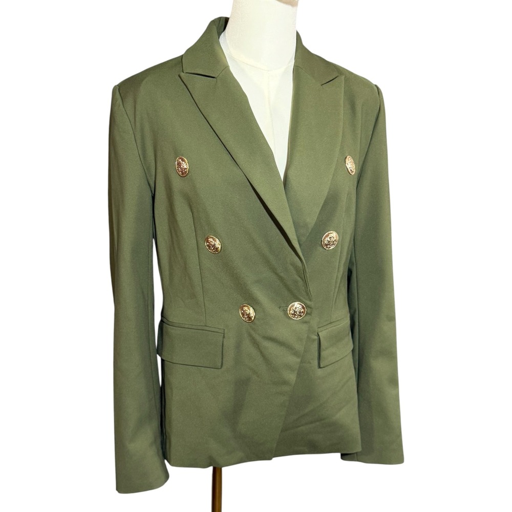Boston Proper Olive Night Double Breasted Gold Button Blazer Jacket Size 10